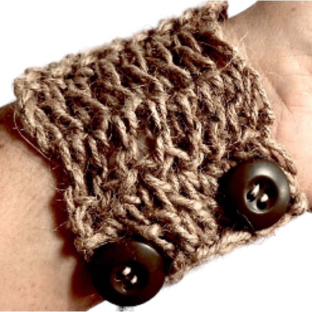 Boho Bohemian Chic Gypsy Wide Jute Natural Bracelet Button Closure- 8" x 2"